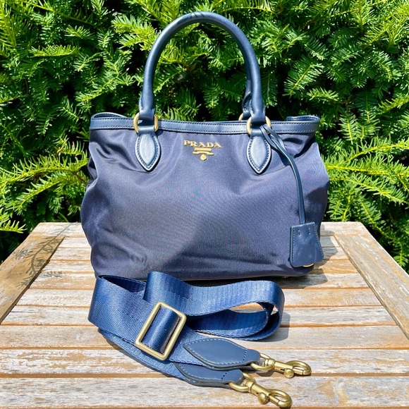 Prada Navy Nylon and Leather Borsa A Mano Satchel w/ Unbranded Crossbody Strap - Picture 1 of 16